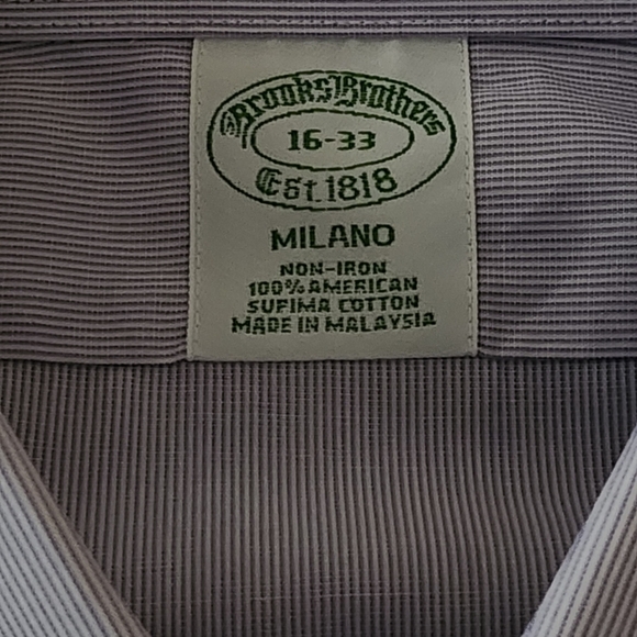 NWT Brooks Brothers Men's Milano Slim Fit Lavender/White Dress Shirt 16-33 - Picture 5 of 8